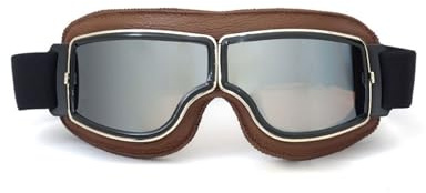 CRG Sports Motorcycle Goggles Vintage Aviator Pilot Style Leather Cruiser Scooter Motocross Goggles for Men, Women,Adults