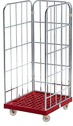 kaiserkraft | Rollbehälter MODULAR | Kunststoff-Rollplatte | Gitter 3-seitig | Platte rot
