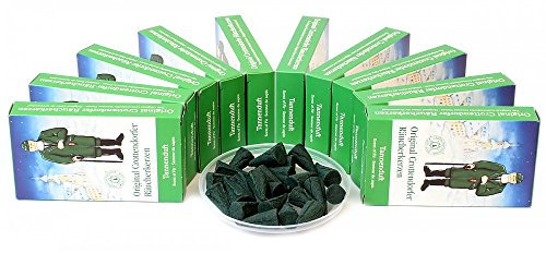 Crottendorfer Räucherkerzen Tannenduft 10er Pack (10 x 24 Stück) – Warmer, würziger Waldduft mit hochwertigen ätherischen Ölen der Edeltanne – Höhe 2,7cm, Ø 1,2cm – 15 Min. Brenndauer pro Räucherkegel