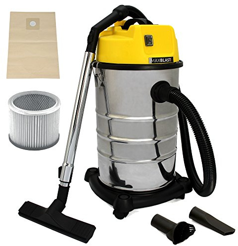 MAXBLAST Aspirateur Industriel de 30 Litres 1400W en Acier Inoxydable et Accessoires, Aspirateur Sec & Humide, Sac à poussière Offert