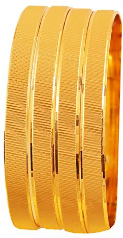 Touchstone Golden Armreif-Kollektion, indisches Bollywood Wunsch, Messingbasis, künstlerische indische Strickmatte, Designer-Schmuck, Armreifen, 4er-Set in Goldton für Damen.