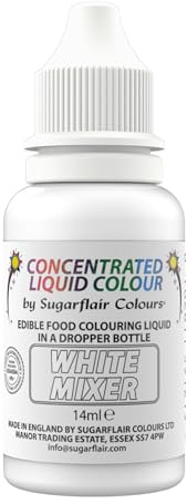 Sugarflair Edible Droplet Paint Lebensmittelfarbe Flüssig, White, 14 ml | Lebensmittel Farbe für für Fondant, Marzipan, Gum Paste, Buttercreme, Teig und mehr, Kann mit Airbrush verwendet werden