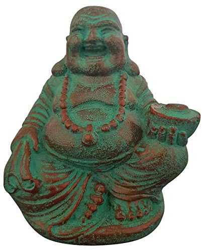 Ciffre Ca. 13cm - 15cm Happy Buddha ca. 1 Kilo schwer Antik Look Massiv Steinfigur Skulptur Feng Shui Garten Deko Wetterfest Lawa Steingus