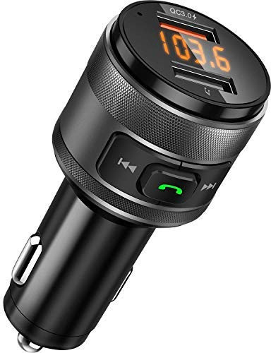 Vorstik Bluetooth FM Transmitter, QC3.0 KFZ Wireless Radio Adapter mit 2 USB Ladegerät & USB-Stick Mikrofon Telefonieren Freisprechfunktion LED-Display für iOS und Android Geräte