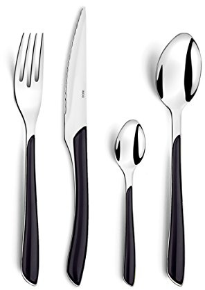 Amefa ECLAT Besteck Set Schwarz, 16-tlg. für 4 Personen, Edelstahl | Kunststoff-Griffschalen, spülmaschinenfest, kratz- und bruchsicher, 4 Messer, 4 Gabel, 4 Löffel, 4 Kaffeelöffel
