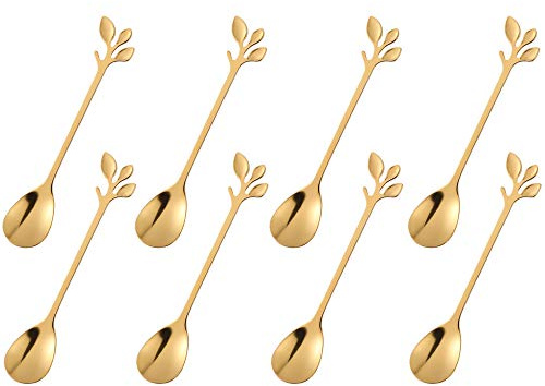 dcieiosul Gold Plated Stainless Steel Mini Coffee Espresso Spoon, Tableware Flatware Dessert Teaspoons Small Soup Spoons Set of 8, 4.9 inch Specialty Demitasse Stirring Spoons (Gold spoons)