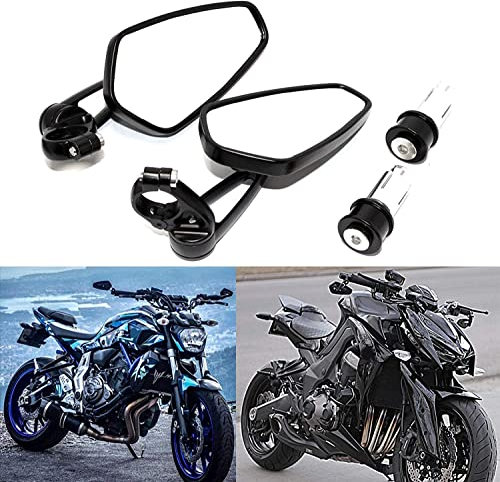 JMTBNO Specchietto moto, 7/8 22mm moto retrovisore laterale per manubrio per Cafe racer CB1000R CB400 MT07 MT09 (Nero)