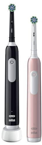 Oral-B Pro 3 2x Electric Toothbrushes For Adults, Gifts For Women / Men, 2 Handles & 2 Cross Action Toothbrush Heads, 3 Modes, Teeth Whitening, 2 Pin Plug, 3900, Black & Pink