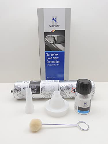 Normfest Screenox Cold Set Scheibenkleber Beutel Komplettset 1K PU Kleber mit 3in1 Multiprimer Bürste Adapter Kartuschenspitze lösemittelfrei kalt verarbeitbar antennentauglich kurze Wegfahrzeit 400ml