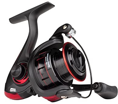 Abu Garcia Cardinal X Spinnrolle; Größe 4000, Hochleistungsrolle für das Angeln mit Raubfischködern in Süßwasser, ideal für die Jagd auf Forelle, Barsch, Hecht und Lachs, Unisex, schwarz/rot