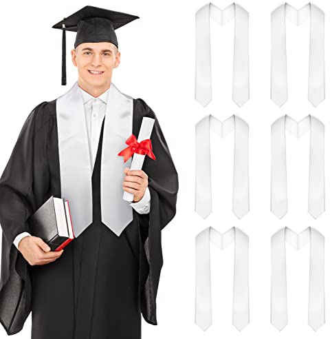 Haysandy 6 Pieces Unisex Graduation Stole Blanks Sublimation Graduation Sash Honor Stole for class of 2026 Students, 70 Inch(White)