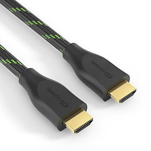 conecto, cavo HDMI High Speed ​​certificato Premium, 4K Ultra HD, doppia schermatura, treccia in nylon, nero/verde, lunghezza: 2,00m