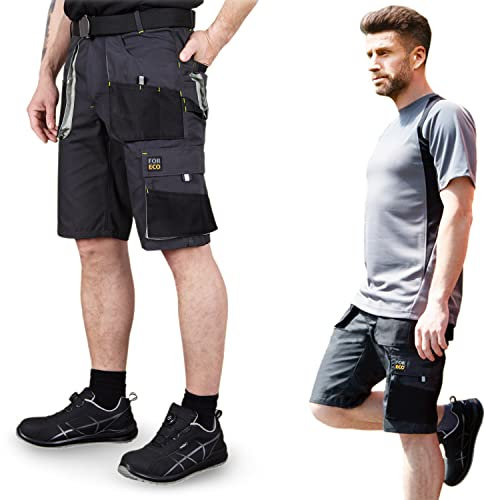 REIS FORECO-TS SBJS Pantaloni Corti da Lavoro Uomo | Pantaloni Cargo | Pantaloncini di Sicurezza | Pantaloncini da Lavoro | Pantaloncini da Giardinaggio | Grigio-Nero-Grigio Chiaro | Taglia: XL