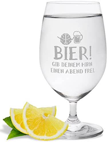 JUNIWORDS Wasserglas mit Gravur, Bier! Gib deinem Hirn einen Abend frei, Wasserglas (1002364)