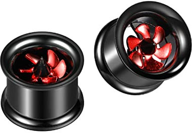 Mesnt 1 Paar Tunnel 20mm Edelstahl, mit Roter Windmühle Ear Piercing Expander Flesch Tunnel Plugs, Schwarz