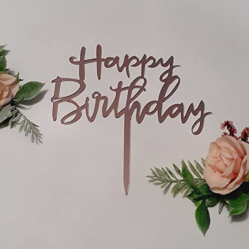 Happy Birthday Cake Topper Acrylic Toppers Elegant Decoration UK 3LD1 (BLACK) (Rose Gold) Rose Gold