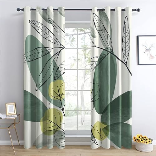 TAKUAN Blätter Vorhänge Verdunklung svorhänge mit Muster Pflanze, Vorhang Blickdicht mit Ösen Gardinen Wohnzimmer Schlafzimmer Kinderzimmer Dekoration 2er Set-220 x 140 (H X B)