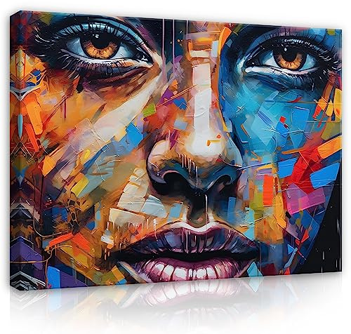 WallArena Leinwand Bilder - Frau Gesicht Kunst Abstrakt - 120x80 cm | Leinwandbilder, Bild auf leinwand, Wandbild XXL groß Wandbilder für Wohnzimmer Schlafzimmer Wohnzimmerbilder