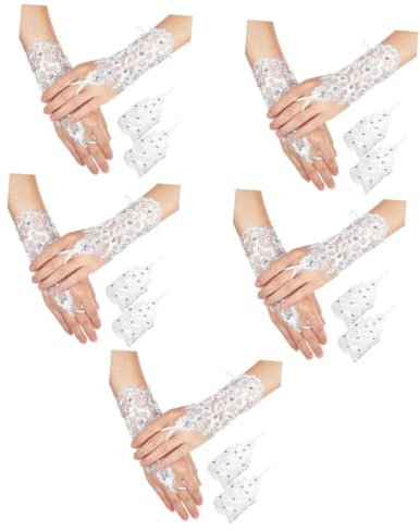 Beavorty 5paare Lace Fingerlose Handschuhe Für Damen Elegante Brauthandschuhe Mit Blumenstickerei Und Strass Für Hochzeiten Partys Und Kostüme Komfortable Passform
