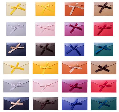 GETRICH 24 Stück Farbige Briefumschläge Bunt Farbige Kraftpapier Bunte Umschläge mit Bändern Retro Kraftpapier Vintage Kraft für Thanksgiving Hochzeit Geburtstagsfeier Weihnachten, 12 Farben