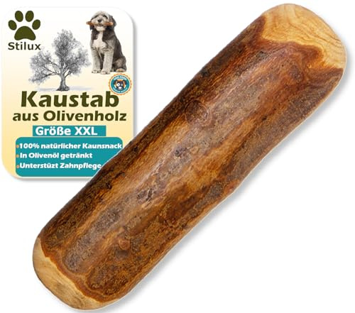 Stilux® Kauhloz aus Olivenholz für Hunde ab 40Kg, Größe XXL, Kauknochen Hundespielzeug, langlebiges Holzknochen Kauspielzeug zur Hund Zahnpflege
