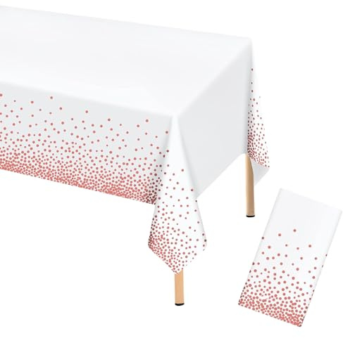 YXHZVON Einweg Tischdecke, Plastik Party Tischdecke Geburtstag in Roségoldenen Punkten Rechteckige Tischdekoration für Brautduschen Verlobung Hochzeit Einweihungsparty (137 x 274 cm)