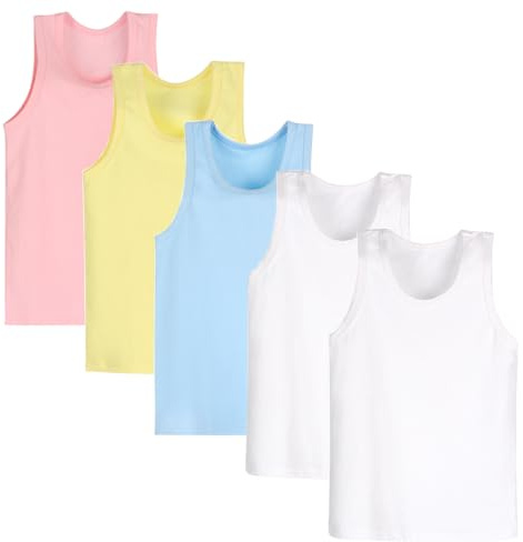 Yintry 5-Pack Flickor Mjuka Ärmlösa Linnen för Barn Med Öppen Rygg - Balett, Gymnastik, Dans, Stil 1, 5-6 År