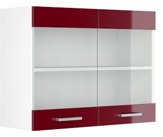Vicco Hängeschrank R-Line, Bordeaux Hochglanz, 80 cm | mit Glastüren, zur Aufbewahrung von Haushalts- und Gebrauchsgegenständen
