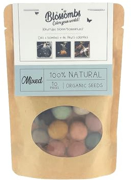 Blossombs Samenbomben im Kraftbeutel mit 10 Blumenbäumen - Mix - Saatbomben, Wildblumen, Blumensamen-Mischung, Blumen Geschenk für Schmetterlinge, Bienen und Hummeln