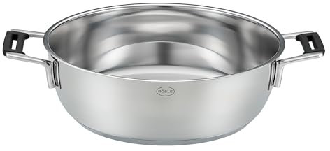 RÖSLE SILENCE PRO Poêle à servir, Poêle à servir en acier inoxydable de haute qualité avec poignées isolées pour un service sûr et confortable, Ø 28 cm, argent, acier inoxydable 18/10