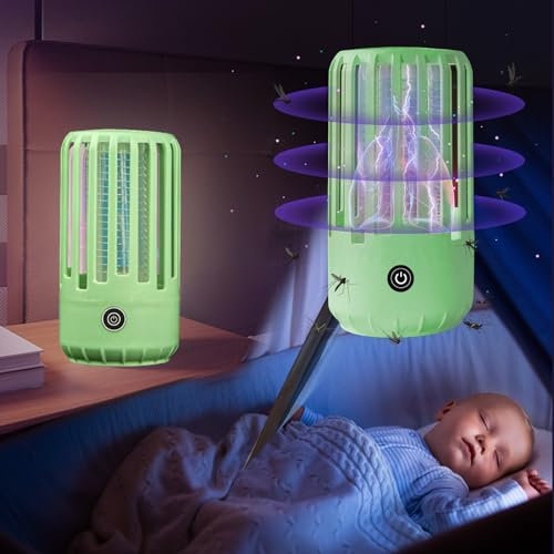 lampe anti moustique, 2 en 1 lampe de nuit lampe anti moustiques, 3000v 360 ° rechargeable mosquito killer, pour camping chambre bureau intérieur (vert)