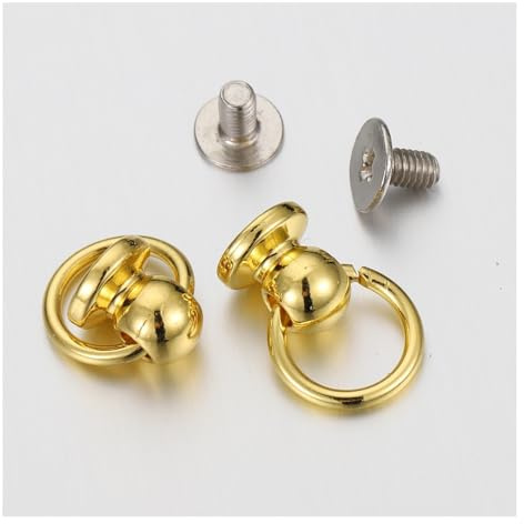 Rockreyoa O-Ring testa button borchie in ottone con anello, chiusura a vite e anello di trazione, rivetti in pelle per artigianato fai da te, borchie a bottone in metallo per borsa oro 20 pezzi