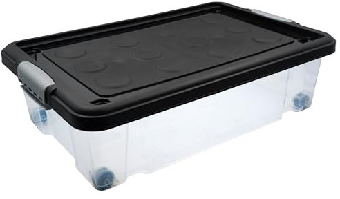 HRB 2er Set transparente Aufbewahrungsbox Rollbar Unterbettbox mit Deckel Clickverschluss - Ideal für Unterbett Aufbewahrungsbox Plastikbox mit 32 Liter Volumen