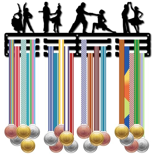 CREATCABIN Medaillenhalter Tanz Sportmedaillenhalter Präsentation Gesellschaftstanz Wettbewerben Auszeichnungen Bändern Organizer Schwarze Metallhalterung Deko Gestell Aufhängen Medaillen 40x15cm