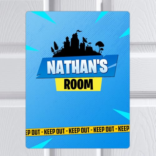 Personalised GAMER Door Sign - Any NAME - Plaque - Boys or Girls Kids Gift - Bedroom Decor Gaming Room - Wall Art - Gift for Gamers (Blue)