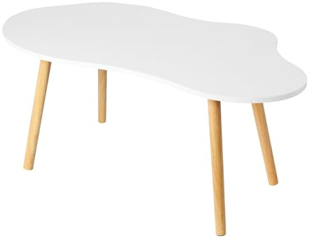 Haibinsuo Mesa auxiliar en forma de nube, diseño minimalista moderno de mediados de siglo, mesa auxiliar ovalada blanca para espacios pequeños, fácil montaje, muebles de sala de estar, color blanco