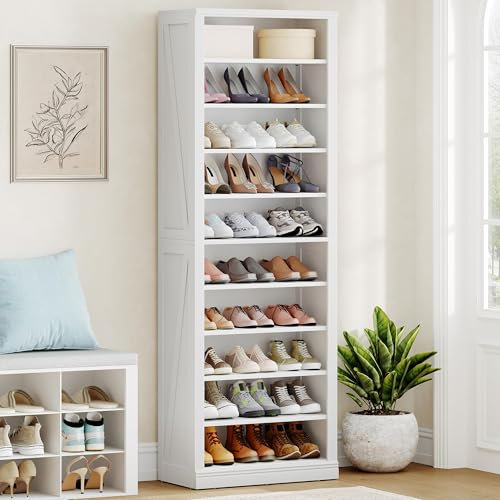 Hzuaneri Schuhschrank, Freistehender Schuhkommode mit 27-30 Paar, Verstellbare Regalböden, Schuhkipper für Eingang, Wohnzimmer, Schlafzimmer, 30,5 × 62,5 × 181 cm, Weiß SR52603X