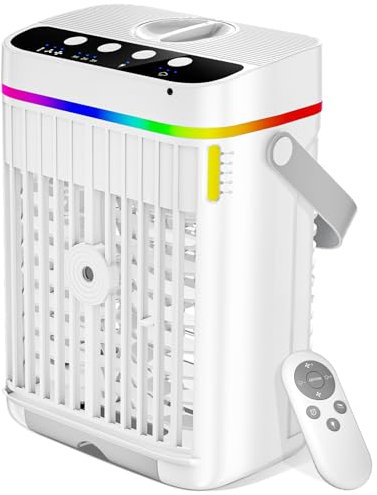 Mobile Klimaanlage, 1250ml Mini Klimaanlage, USB 4 in 1 Tragbare Mobile Klimagerät mit 1/2/3 H Timer, 3 Geschwindigkeiten & 3 Nebelmodi, 7 Farben Mini Luftkühler für Hause, Büro