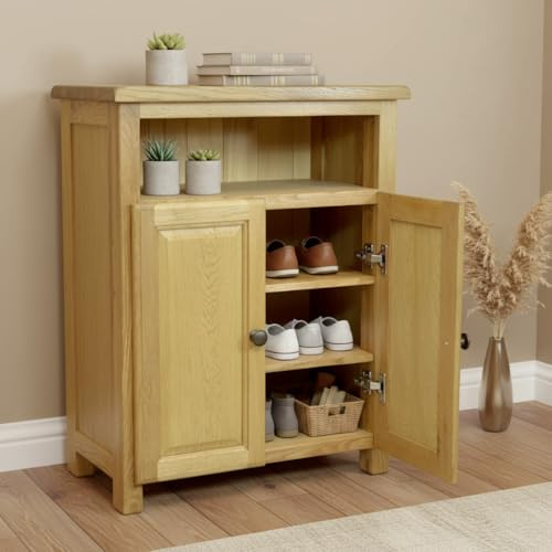 GROF Möbel Massive Eiche Aufbewahrungsschrank Flur Lagereinheit Eckschrank Küche Hauswirtschaftsschrank Wohnzimmerschrank Holztür Aufbewahrungsschrank Eiche Schuhschrank (Slim Oak)
