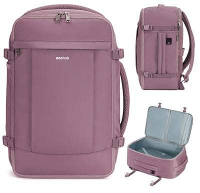 ECOHUB 30L Zaino da Viaggio Aereo 45x36X20 per Easyjet, Zaino Bagaglio a Mano Tasca Antifurto per Laptop, 15.6 Pollici Zaino Porta PC, Impermeabile Borsa da Cabina PET Riciclato per Donna Uomo (Rosa)