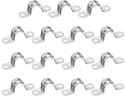 QUARKZMAN 15 Stück 18mm(23/32) Kabelklemme, 304 Edelstahl Beschichtete Gepolsterte 2-Loch U-Rohr Bügelklemme für Leitungen Rohre Schläuche Drähte Kabel Installation, Silber
