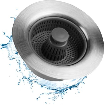 Pop-Up Kitchen Sink Plug Replacement, 3 in 1 Strainer Drain Filter, Stainless Steel Anti-Clogging Stopper for 72-80mm Drains