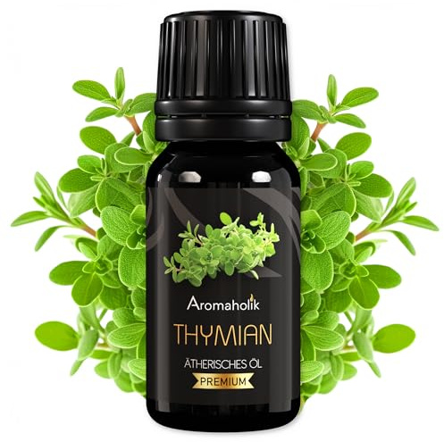 Aromaholik Thymianöl BIO 100% naturrein – Ätherische Öle für Diffuser & Aroma Diffuser – Zertifiziertes ätherisches Öl aus Indien – Thyme Essential Oils 10ml für Sauna & Massage