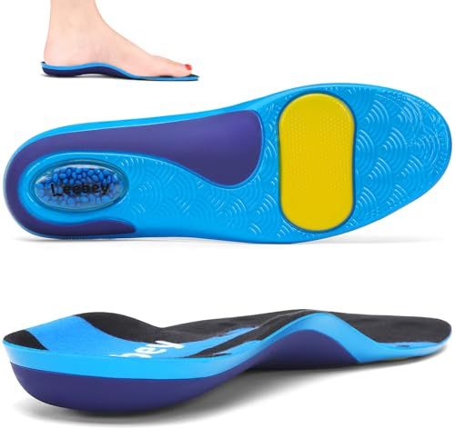 Leebey Plantillas Ortopédicas Hombres Mujeres Suaves Comodidad Soporte de Arc Plantillas de Zapatos para pies planos, dolor en los pies, fascitis plantar, dolor de talón, Espolones Azul 41-42 EU