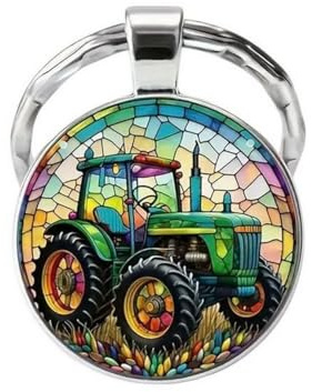 Llavero, joya de bolsa de cabujón impreso tractor agricultura de acero.