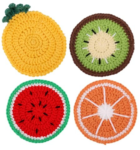 lasuroa 4 Pz Sottobicchieri All'Uncinetto Frutta, Set di Sottobicchieri Bevande Anguria Kiwi Arancia e Ananas Divertente Tovaglietta Decorativa Articoli Essenziali per il Bar per Casa Ufficio