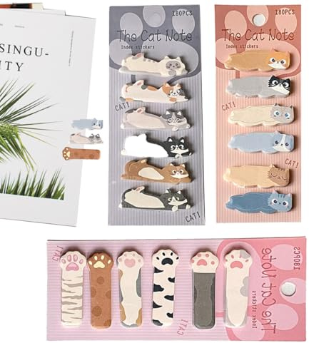 GHPKOTW 3 Pack Haftnotizen, 540 Blatt Katzen Haftnotizen, Süße Tierförmige Klebezettel, Kawaii Notizzettel, Selbstklebende Seitenmarker, Für Büro Schule Zuhause, Ideal Für Kinder Studenten