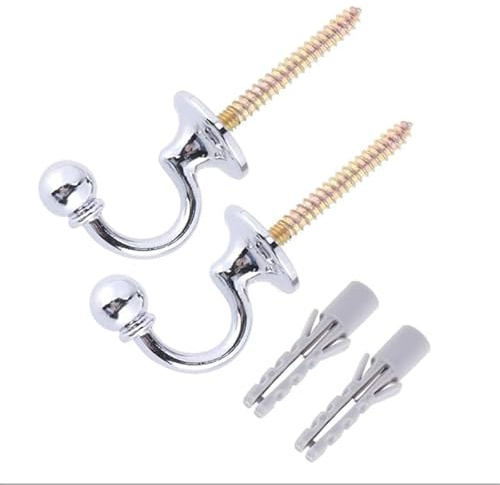 Vayfoni 2PCS Tie Back Hooks for Curtains - U Shaped Curtain Holders - Metal Curtain Tie Backs Hooks - Wall Mounted Hook for Drapes Clothes Keys (Silver)