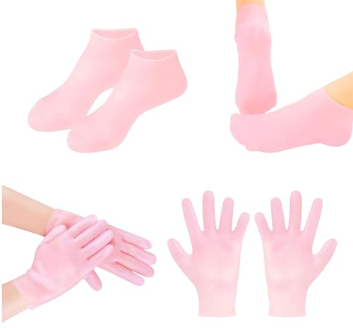 VYNZOR Maschera Piedi in Silicone Professionale + Guanti in silicone idratanti, Trattamento Intensivo per Maschera Piedi Secchi Screpolati, Calzini Idratanti per Pedicure Casalingo con Anti Scadimento