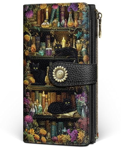 GIANCOMICS Black Cat Book Womens Wallet RFID, Credit Card Holder Bifold